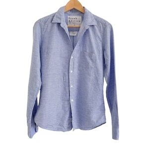 FRANK & EILEEN Barry Cotton Linen Blue & White Striped Button Down Top- …